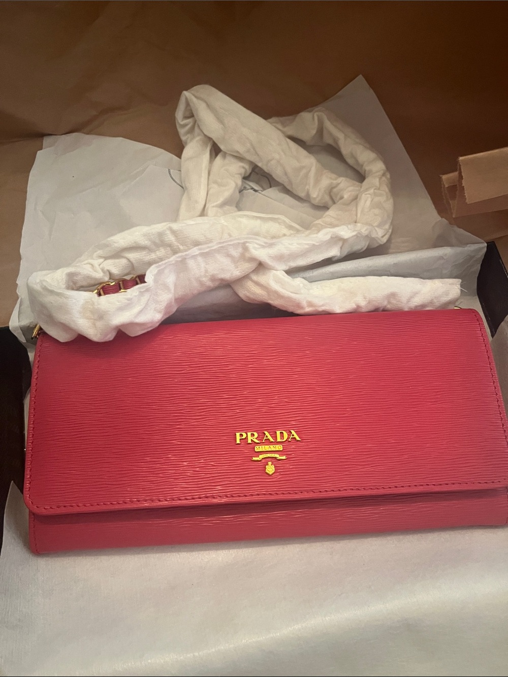 Prada Peony Saffiano Leather Wallet on Chain- No Longer Available